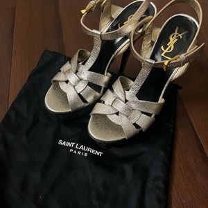 Authentic Saint Laurent Tribute Platform Sandals Gold Size 36